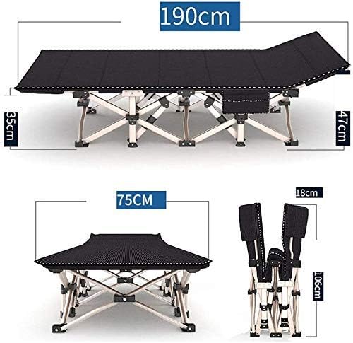 Lit Pliable Portable dossier réglable Pliable bain de Soleil Parasol Cadre en métal respirant inclinable mobilier de Bureau à Domicile (Couleur: Noir Taille: 190 75 35 cm