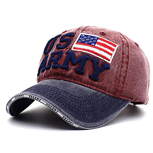 Image of Denim Us Army Flag Style Cotton Embroidered Adjustable Baseball Cap for Adult Men Women Unisex