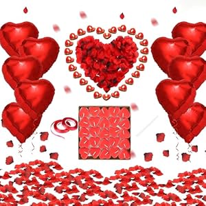 WTZWYFWJ Kit Romántico de Velas y Pétalos,1000 Pétalos de Rosa Artificiales 50 Velas Corazón Rojo 10 Globos Corazón Rojo Deco,Kit de Decoración San Valentín,para San Valentín/Bodas/Aniversarios