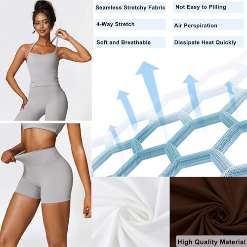 Women 2 Piece Workout Sets (2025 NEW) Yoga Outfit Open Back Tank Top High Waisted Shorts Gym Sets Tracksuits4