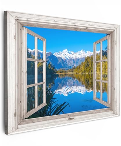 MuchoWow© Impression sur Toile Photo Peinture 80x60 cm Tableau Decoration Murale Chambre Salon Maison Deco Cuisine Vue transparente - Lac - Forêt - Montagnes...
