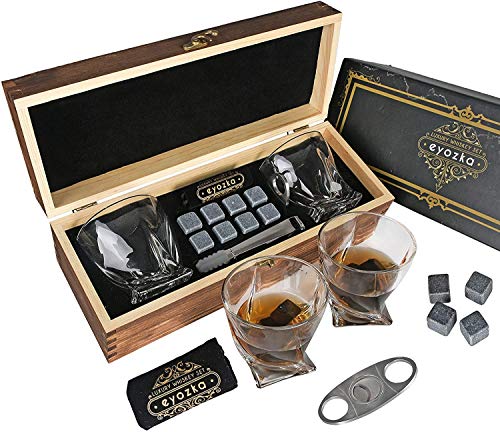 Eyozka Whiskey Glass Set Gift Box - Cigar Cutter and Whiskey Stones Included