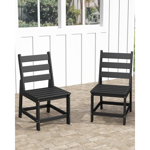GREENVINES Patio-Chair | Outdoor Dining Chairs Set of 2 | HDPE Plastic | Armless |All Weather | for Backyard Deck Poolside Garden | Black 2-Chairs Bla