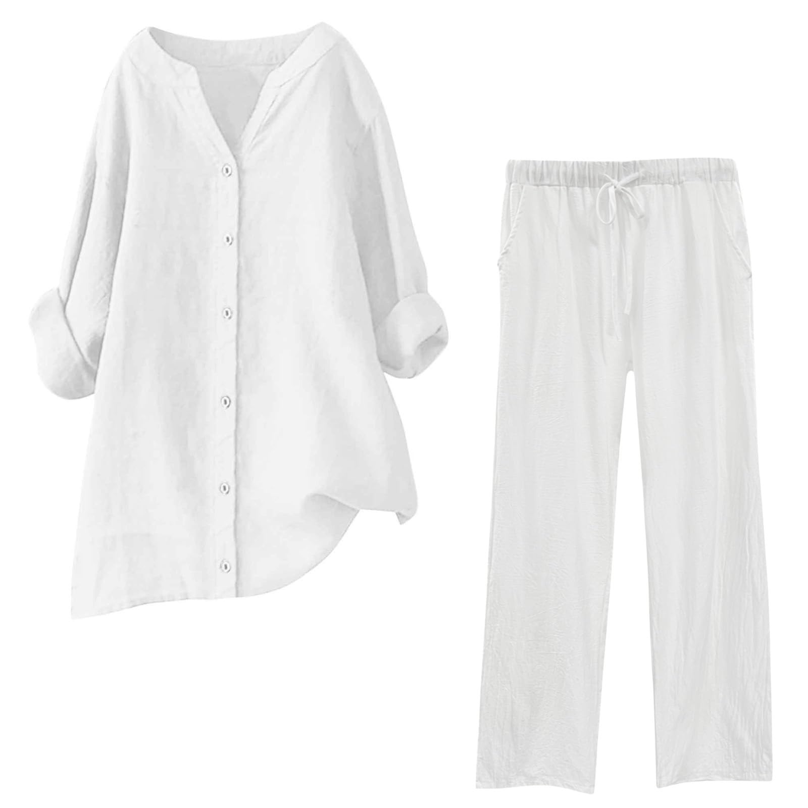 Summer Linen Set for Women 2 Piece Tank Top Long Track Pants Outfits Fashion Streetwear Sets Lounge Wear Tracksuit