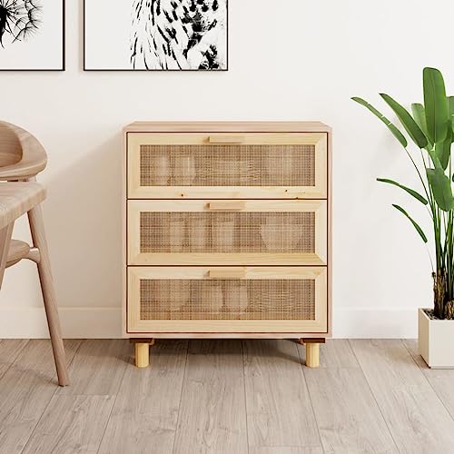 JHQHSM Massives Kiefernholz Sideboard mit Natur-Rattan 60x30x70 cm in...