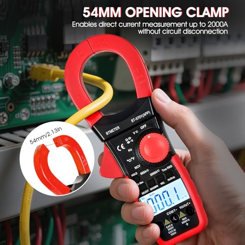 Image of BTMETER Digital Clamp Meter Multimeter, 6000 Counts Bluetooth Multimeter, 2000A AC /DC Amp Tester, Measures Voltage, Ohms, Capacitance, Frequency, Temperature, NCV with Data Logging 570Y-APP
