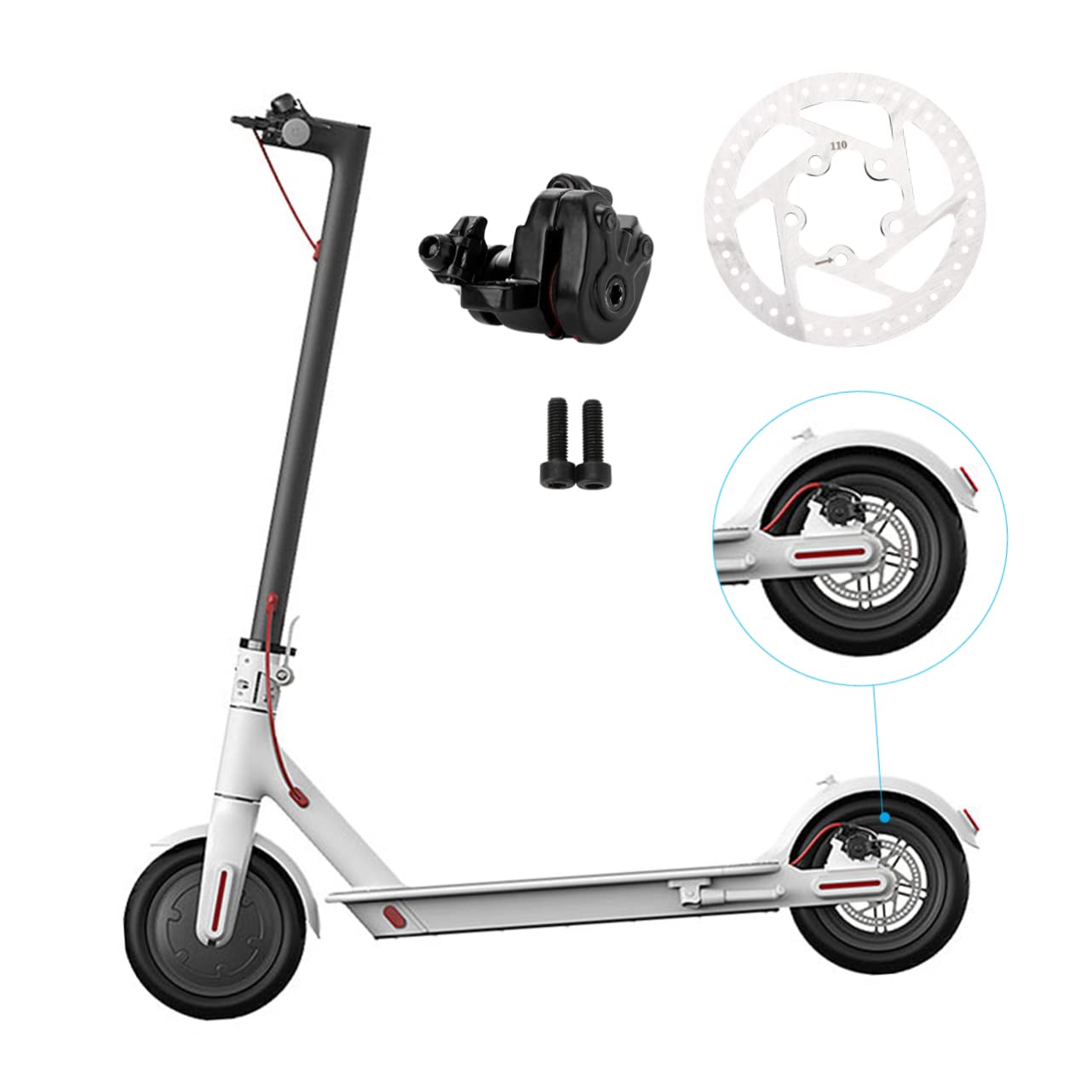 YARNOW Kit Freno a Disco per Scooter M365, Bianco Metallo | Ricambio per Pezzo Danneggiato o Usurato, Robusto e Facile da Installare, Accessorio Monopattino Elettrico