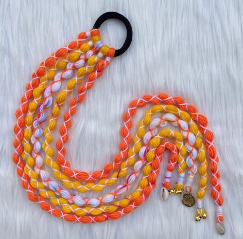 Image of Zippy Flora Boho Handmade Rang Parandi Hair Accessory, Braided Hairband for Women, Traditional Ethnic Look (Orange, Full Length (20-22 inch))