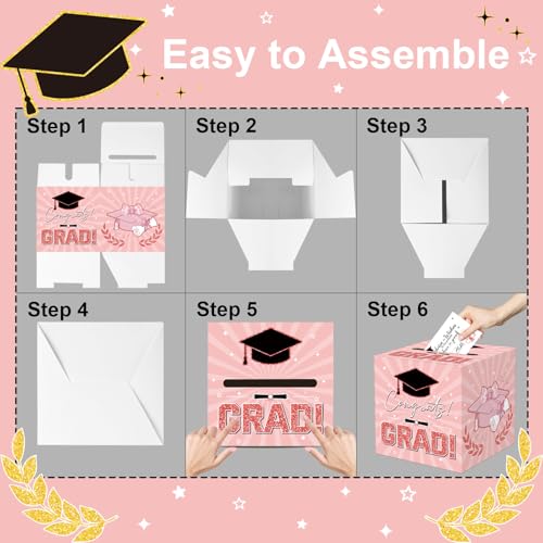 Image of Graduation Card Box Graduation Decorations 2026 Grad Card Box for Gift Graduation Party Favors Decor Party Supplies (Pink, 50 Cards)