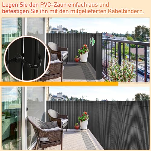 Brise-vue PVC anthracite 120x600 cm | Clôture de jardin occultante et résistante aux intempéries
