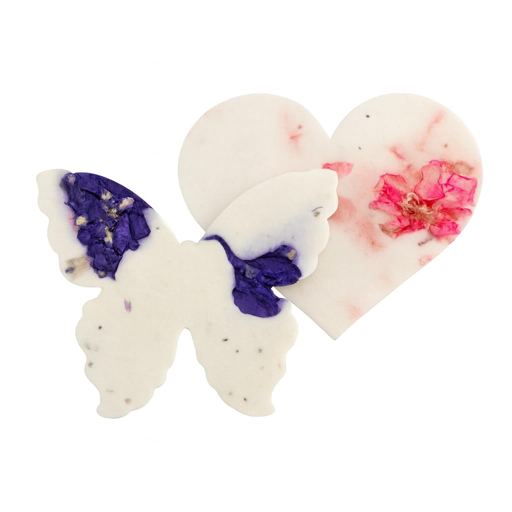 Seed Bloom Combo Seed Paper - 24pcs Hearts & 24pcs Butterflies, Writable & Plantable Wildflower Gifts for Mom This Valentine’s Day & Mother’s Day, Use for Shower Favors Weddings, or Life Celebrations