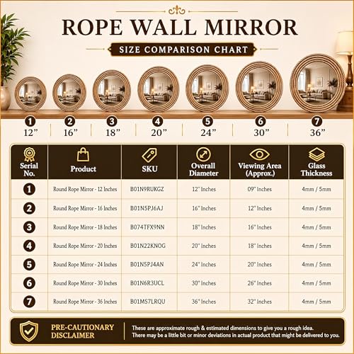 Image of Nagina International Hand Crafted Nautical Premium Wall Decor Rope Accentuated Mirror | Maritime Sailor's Decor Gifts & Collectibles (16 Inches)