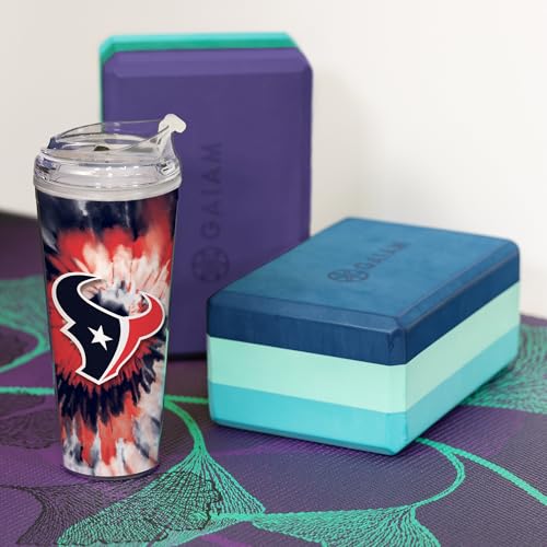 Image of Rico Industries NFL Football Houston Texans Metallic Tie Dye 24oz Metallic Acrylic Tumbler with Hinged Lid, Officially Licensed Double Wall Tumbler with Straw