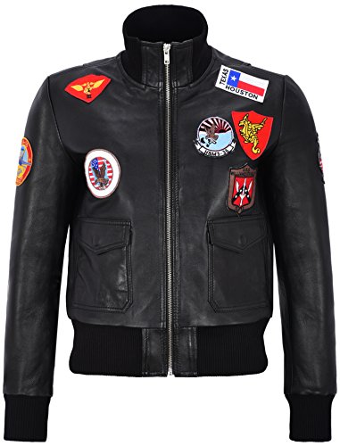 Veste en cuir pour femme type bomber pilote de l'air bleu marine Top Gun
