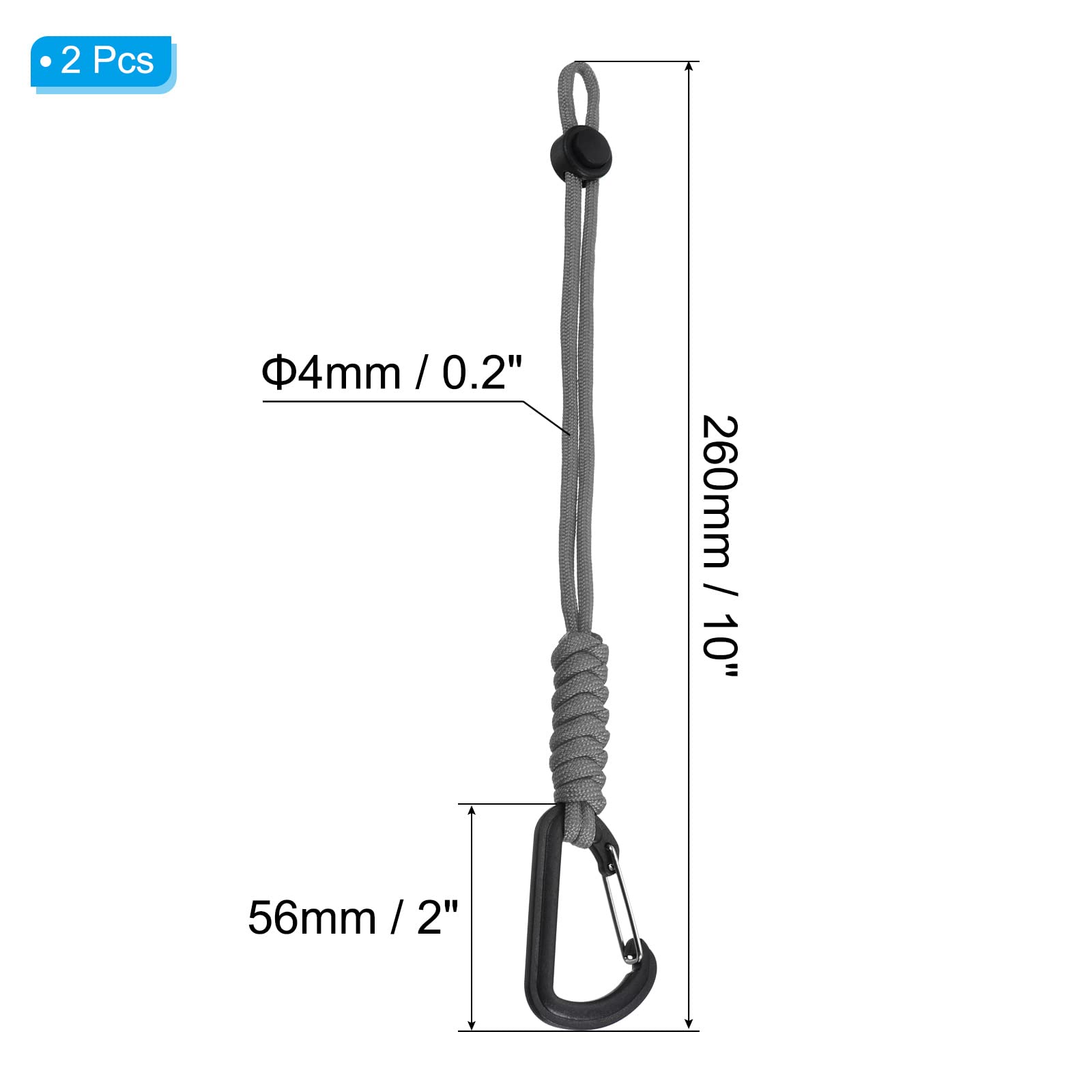 PATIKIL Badge Lanyard with Hook 10 Inch, 2Pcs Braided Wrist Keychain Strap Adjustable Cord Lock for Keys Wallets Outdoors Grey - Image 2
