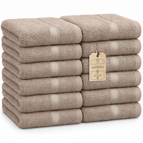 HomeBurg Luxe Set di 12 Salviette (Gant de Toilette) – 100% Cotone, Morbide & Assorbenti, Facili da Mantenere, Premium per il Viso, 30×30 cm, Sabbia/Beige