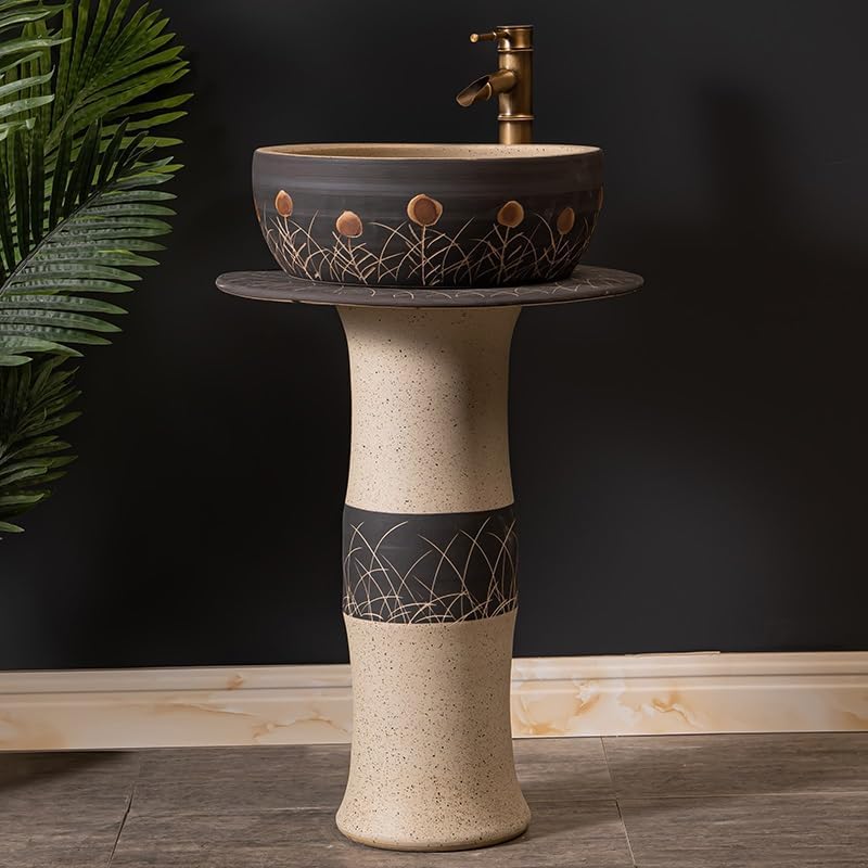 Bathroom Countertop Vessel Sink Home Balcony Column Sink Wash Basin Ceramic Hotel Pedestal Sink Vanity
