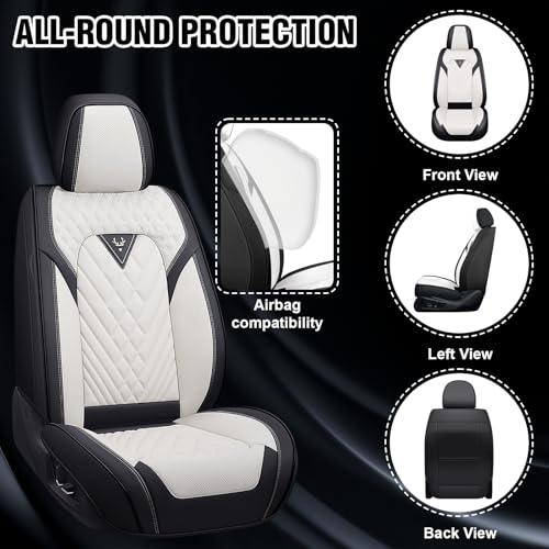 Image of Sequoia Seat Covers Custom Fit for Toyota Sequoia 2001-2026, Waterproof Nappa Leather Car Seat Cover, Comfortable and Anti-Slip Full Set Car Seat Covers(5 Seats /Black White)
