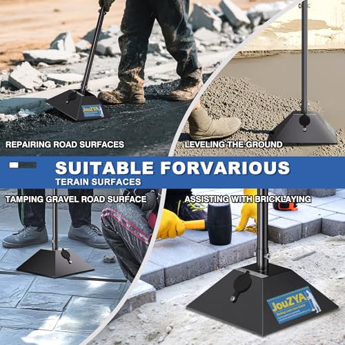 JouZYA Heavy Duty Tamper Tool with Fillable Steel Base, 10"x10" Compactor Plate, 49" All-Steel Handle, Adjustable Height, Ergonomic Grip for Soil, Asphalt, Gravel & Paver Compaction (10IN) - Image 3