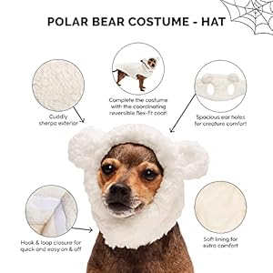 Furhaven medium dog hat washable cozy sherpa flex fit polar bear dog hat costume cream medium  urban country home decor
