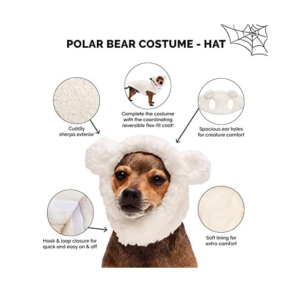 Furhaven medium dog hat washable cozy sherpa flex fit polar bear dog hat costume cream medium  urban country home decor