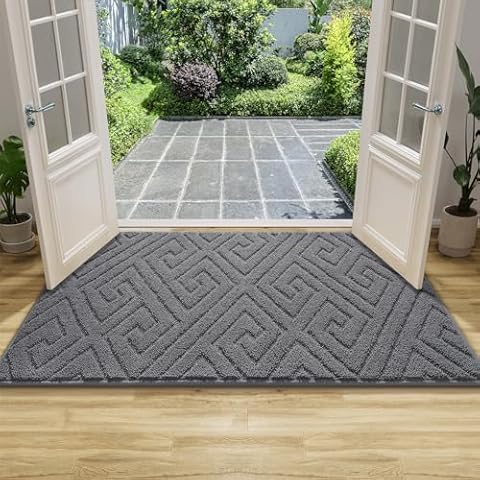 AROGAN Washable Indoor Door Mat Entrance, Low Profile Entry Rugs for Inside House Rubber Backing, Absorbent Muddy Shoe Dirt Doormat for Enterway, Floor Front Back Door(24x36 inches, Grey) Cover