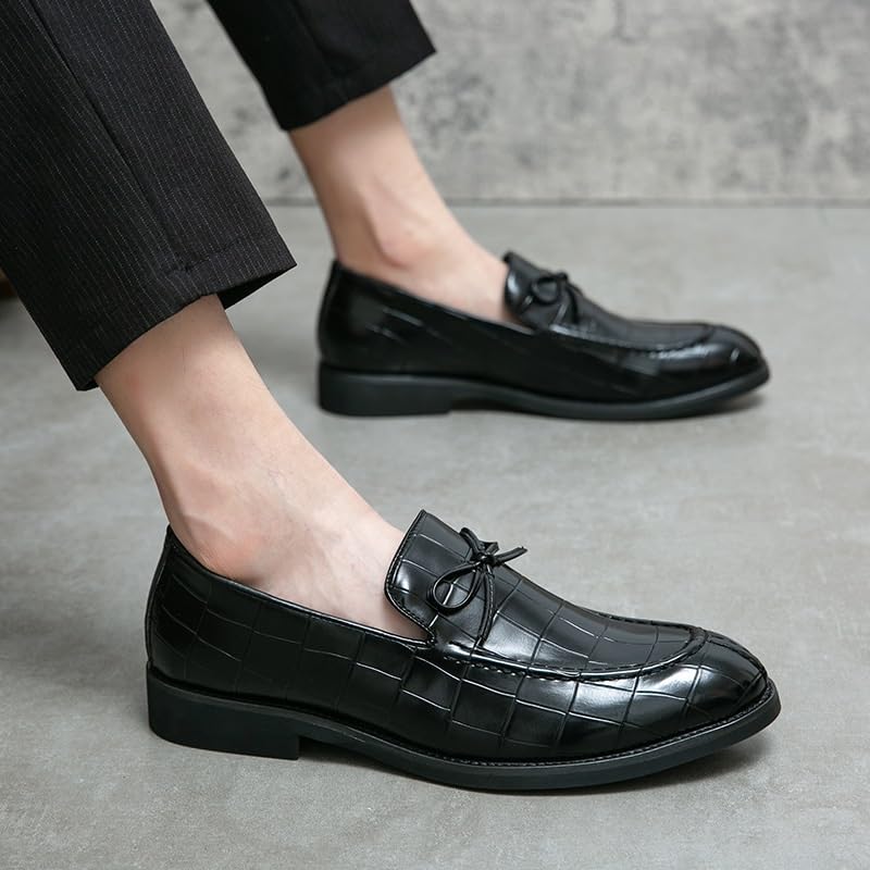 Men's Leather Grid Oxford Shoes, Slip On Brown and Black Dress Shoes for Business, Casual, Office, and Formal Wear3