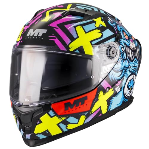 MT Helmets Braker SV Designed Crazy Teddy Azul 2026 - Casco de Moto Integral con Visor Solar, para Hombre y Mujer, Homologado ECE 22.06 (L)