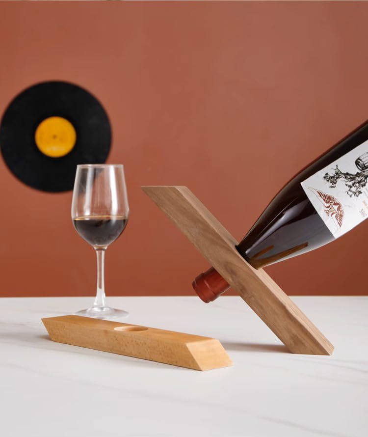 WONQEXZ Wine Bottle Holder - Black Walnut Single Wine Bottle Holder Stand Display - Table Top Wine Rack Self - Balancing Countertop Wine Holders Organizer for Dining Table(1PCS)