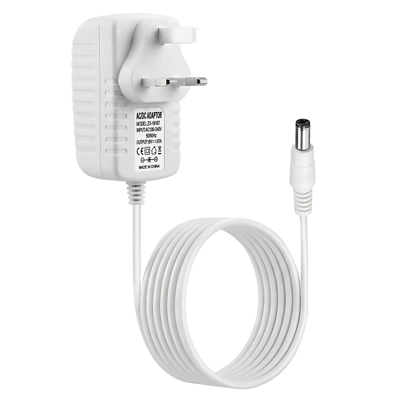 12V 1.25A 15W Power Supply Charger, Compatible with Echo Dot (5rd/4th/3th Gen) 4.0 * 1.7mm Power Cable, Echo Dot with Clock (5rd/4th/3th Gen) Adapter Charger (White) — view 8