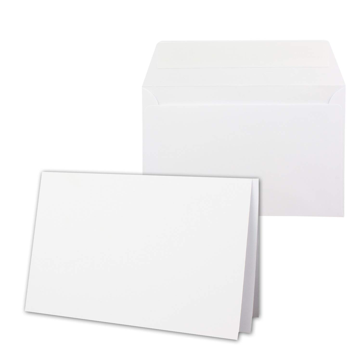 200x Kartenpaket DIN B6 Faltkarten Hochweiß/Kristallweiß - 11,5 x 17 cm - Umschlägen Weiss - Haftklebung - Einlegeblätter Weiss - NEUSER PAPIER