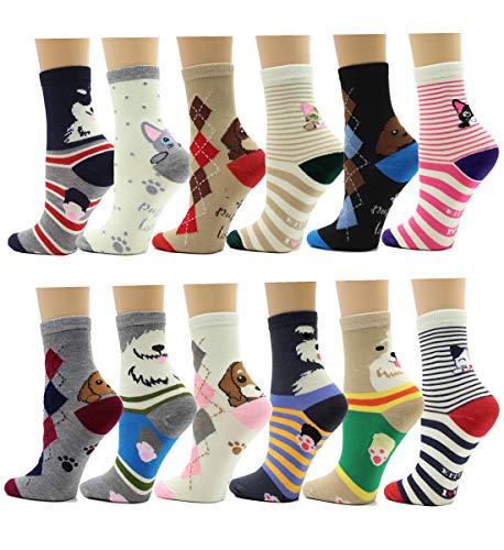 Image of Frenchic 12 /24 /48 Pairs Pack Women's Colorful Patterned Cute Funny Casual Fashion Crew Socks