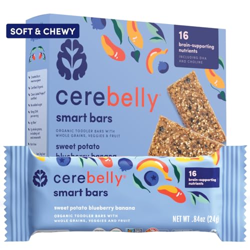 Cerebelly Toddler Bars - Organic Sweet Potato Blueberry Banana Smart Bars | Healthy Snack for Kids | 16 Brain-supporting Nutrients Gluten Free Nut Free No Added Sugar | Baby Snacks | Pack of 5