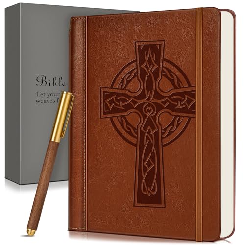 Leather Christian Bible Journal for Men Women Undated Prayer Journal for Scripture Study & Daily Devotional Church Notes Notebook Jesus Religious Faith Gifts for Pastor Graduation Baptism (Cross)