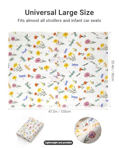 Image of Rquite Infant Car Seat Cover for Babies Girls, 100% Muslin Cotton Carseat Canopy, Breathable Stroller Sun Shade, Baby Shower Gift & Newborn Essentials, Universal Fit Summer & Hot Weather (Floral)