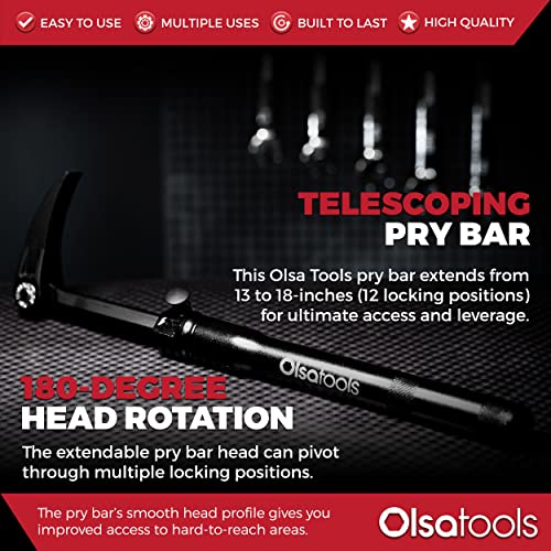 Olsa Tools Adjustable Pry Bar | Adjustable Angles & Extendable Length From 13.3"-18.5" | Extendable and Indexable Pry Bar | Indexing Pry Bar for Mechanics | Automotive Pry Bar | Professional Grade