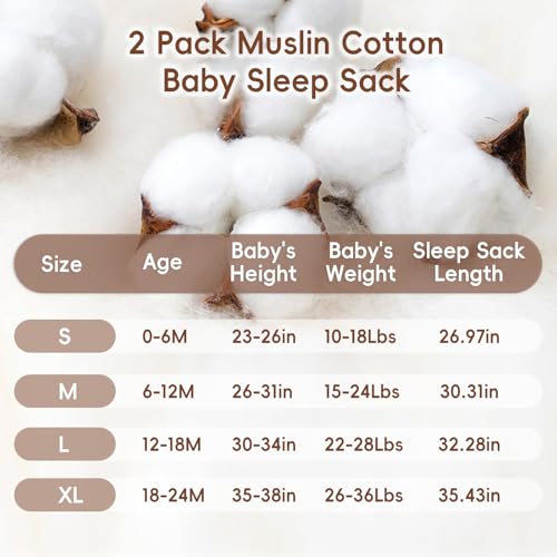 Image of david's kids Muslin Cotton Baby Sleep Sack 6-12 Months, 2 Pack 100% Cotton Sleep Sack for Summer, TOG 0.5 Baby Wearable Blankets with 2-Way Zipper, Soft Sleep Sacks for Newborn, Rabbit & Floral