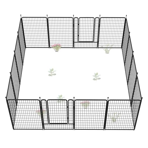 Image of FXW Garden Fence Outdoor for the Yard - 50in(H) x 41.7ft(L) Heavy Duty Metal Animal Barrier for Dog, No Dig Decorative Dog Fence, 16 Panels, Black