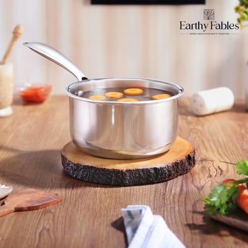 Image of Earthy Fables Triply Stainless Steel Saucepan, Milk Pan /Tea Pan /Chai Pan, 18cm, 2.2Ltr, 1kg, Food Safe, No Chemical Coating, Easy to Clean & Rust Resistant, Stove & Induction Bottom