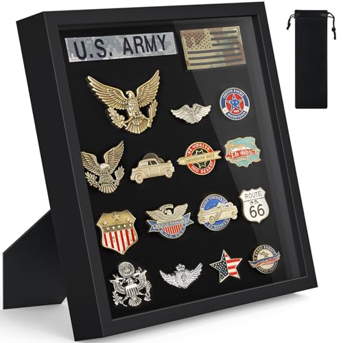 Image of TJ.MOREE 11x11 Shadow Box Pin Display Frame for Badges & Medals | Fits Tags Patches, Jewelry & Giant Pins, Insignia Ribbons
