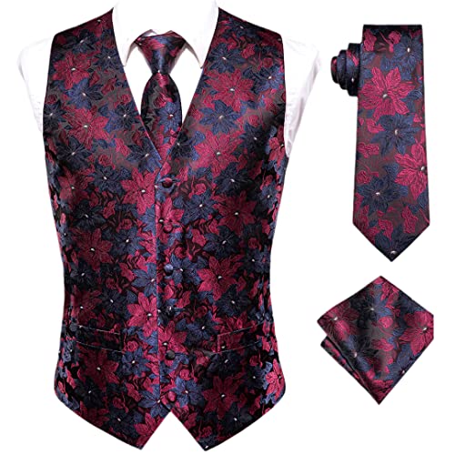 Bollrllr Men's Silk Vest Business Formal Vest 4 Pack Paisley Print Vest