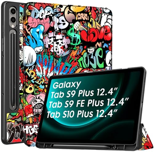Image of Robustrion Cover for Samsung Galaxy Tab S9 FE+ / Tab S10 Plus /Tab S9 Plus 12.4 inch Cover Case with [S Pen Holder] for Samsung Tab S9 FE Plus / S9+ / S10+ Tablet Cover [Auto Sleep /Wake] - Hippy