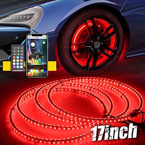 AddSafety 4PCS 17inch RGB LED Wheel Ring Light Kit Bluetooth Control w/Turn Signal and Braking Function (Double Side)
