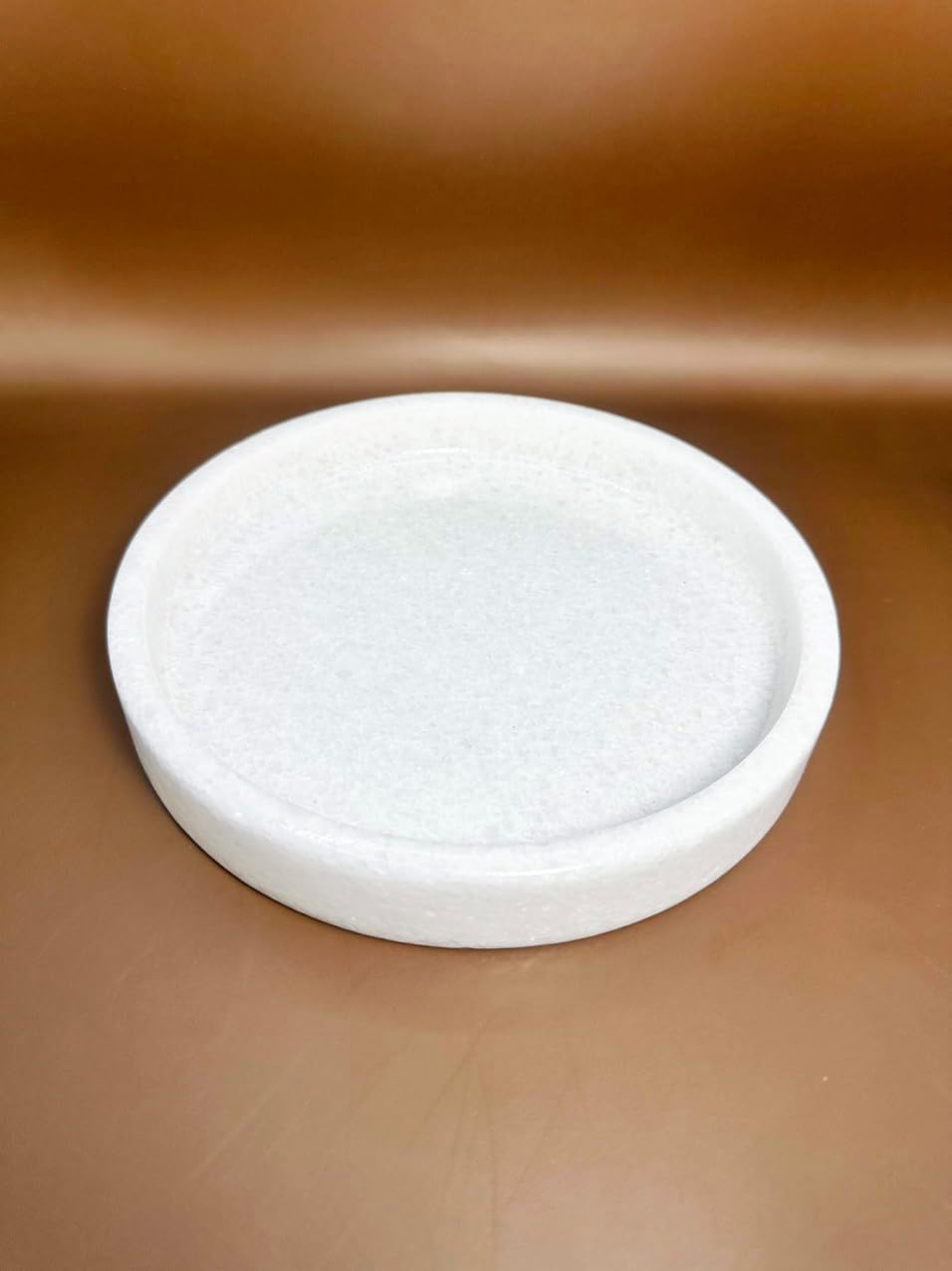 Elegant Marbled Round Jewelry Dish Key Holder, White Marble Vanity Tray Bathroom Organizer for Soap Perfume Candle Small Plant, Mini Dresser Organizer Home Decor (White Marble)