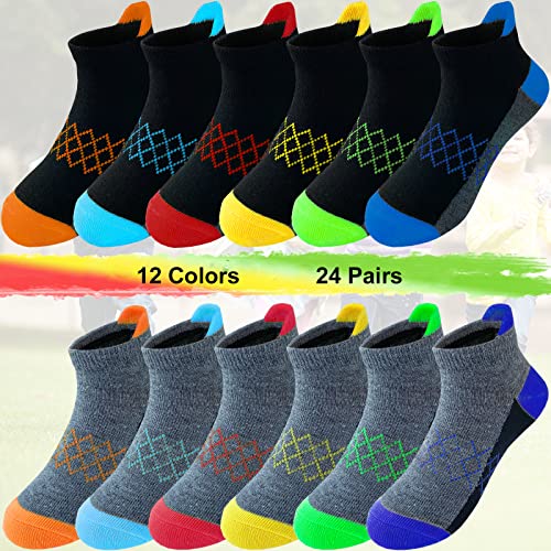 Boy Socks 24 Pairs Half Cushioned Low Cut Sock Ankle Athletic Sports Sock For Little Big Kids Age 3-143