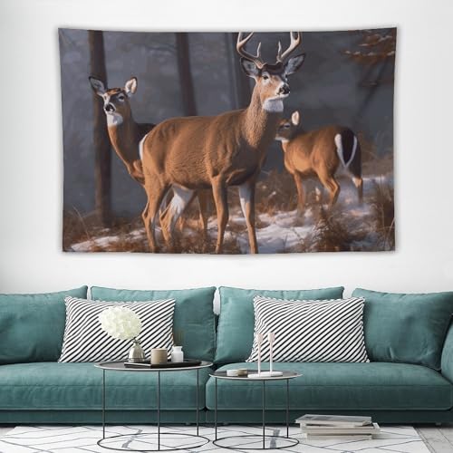 Tapisserie murale cerfs vintage de 152x228 cm pour la décoration du salon