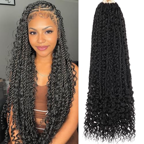 RuiYok 9 Packs 24 Inch Senegalese Twist Crochet Hair with Curls Pre-Looped Boho Island Twist Crochet Braids with Curly Ends Pre-Twisted Goddess Senegalese Twist for Women Braiding Hair Extensions 1B#