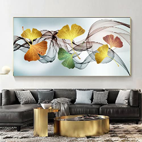 Plante en toile ginkgo abstrait pour illuminer votre salon moderne en grand format