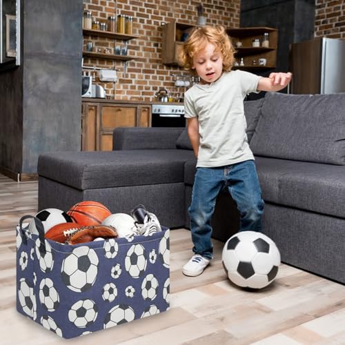 Image of FXOLCSHE Rectangular Easter Soccer Basket,Kid's toy storage box,Collapsible waterproof college dorm laundry basket,Baby Nursery Hamper,Sports Boys soccer basket,Boys Soccer Room Decor(Soccers)