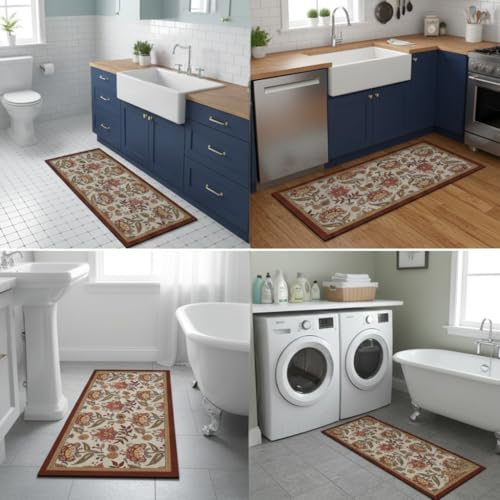 Image of proxin Rectangular Kitchen Mat Set of 2 (118x38cm, 58x38cm) - Water Absorbing, Anti-Slip, Waterproof, Washable Floor Mats for Home, Cooking Area & Sink Runner (Colour 6)